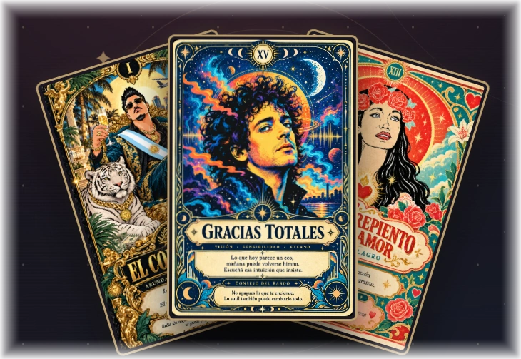 Tres cartas originales del Oráculo Argento, con ilustraciones argentinas de estilo vintage