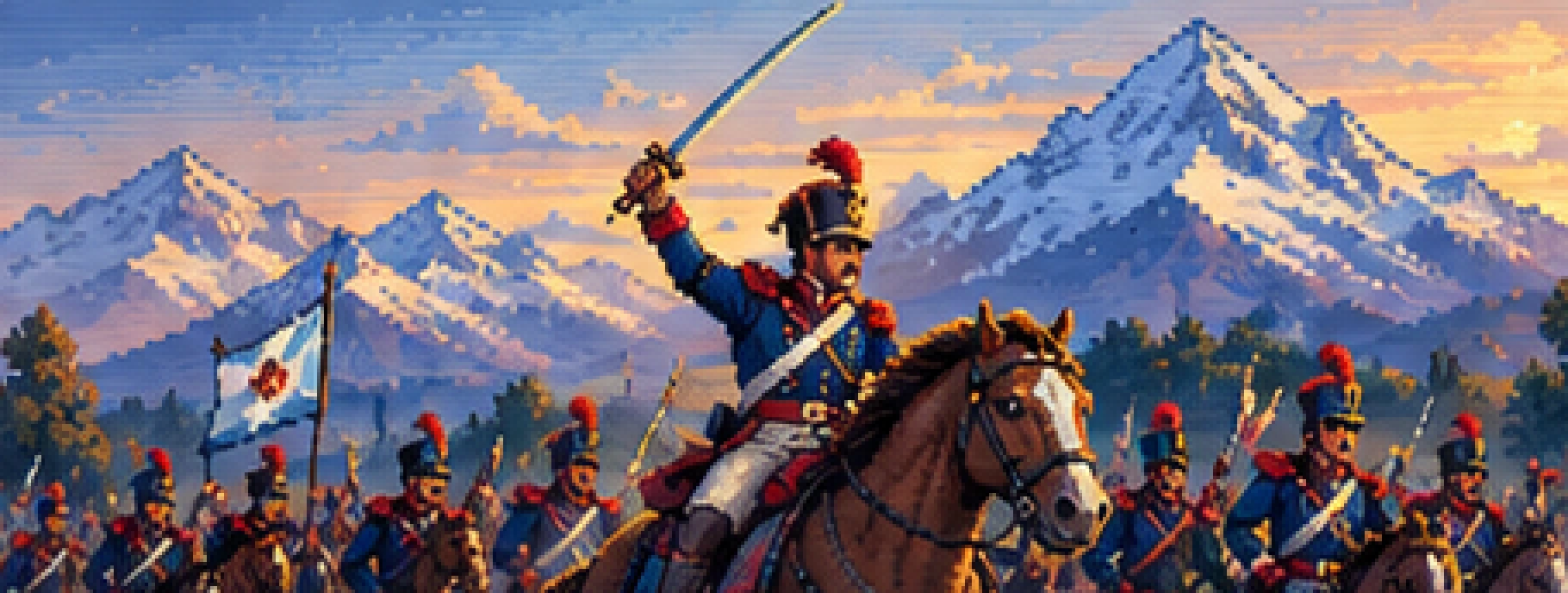 Arte pixelado de campaña histórica de Patriotas con Granaderos en formación